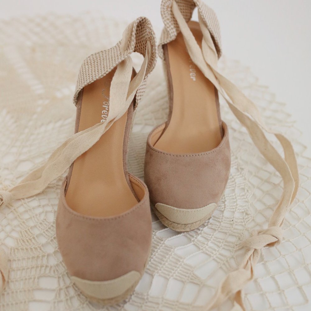 Forever Taupe Ankle Wrap Espadrille Wedge - Picture 3 of 3